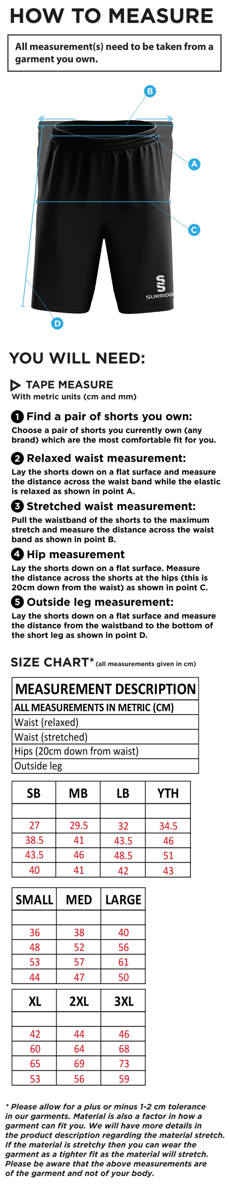CTEC Sport - Blade Shorts - Size Guide