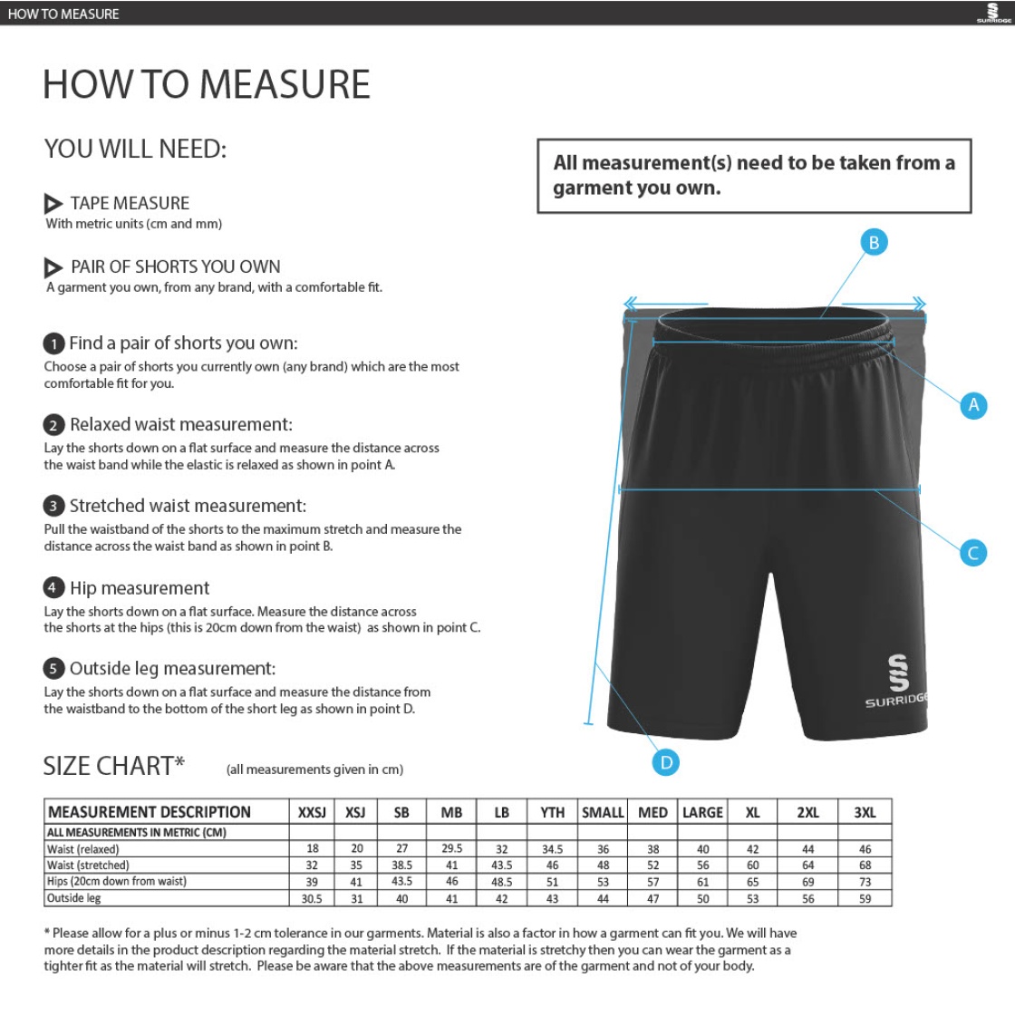 Three Spires Basketball Academy - Fuse Shorts - Size Guide
